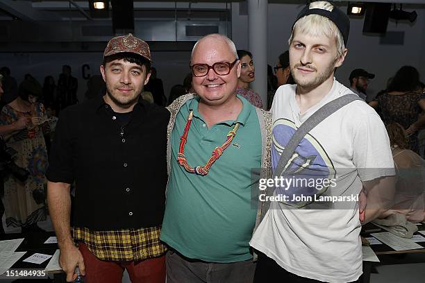 Designer Shane Gabeir, Mickey Boardman and Designer Chris Peters attend the Suno show during Spring 2013 Mercedes-Benz Fashion Week>> at Milk Studios...