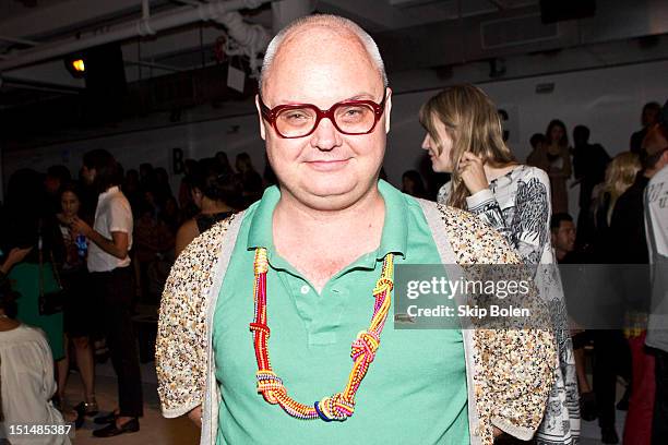 Paper Magazine's Mickey Boardman, aka Mr Mickey, attends the Suno spring 2013 fashion show during Mercedes-Benz Fashion Week at Milk Studios on...