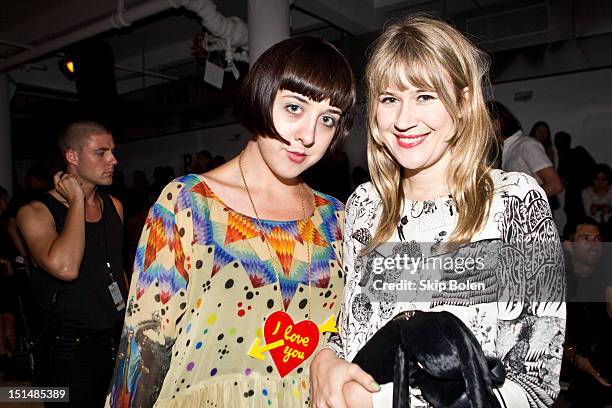 Artist-illustrator Alia Penner and drummer-actress Tennessee Thomas attends the Suno spring 2013 fashion show during Mercedes-Benz Fashion Week at...