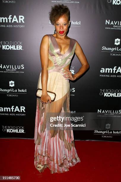 Model Stacey McKenzie attends amfAR Cinema Against AIDS TIFF 2012 during the 2012 Toronto International Film Festival at Shangri-La Hotel on...