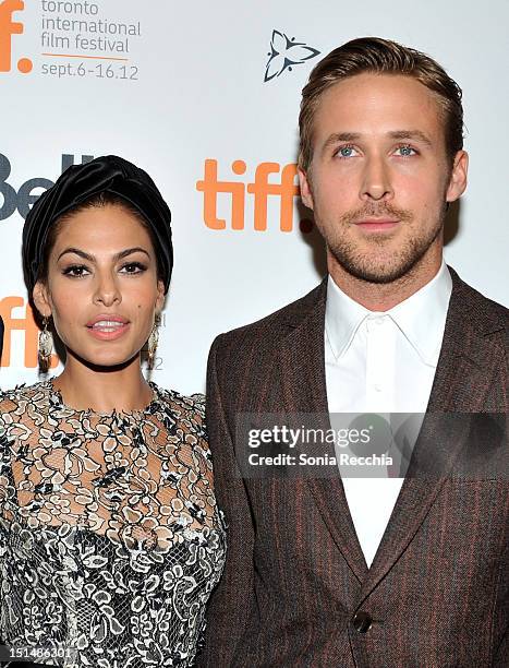 Actors Eva Mendes and Ryan Gosling attend "The Place Beyond The Pines" premiere during the 2012 Toronto International Film Festival at Princess of...