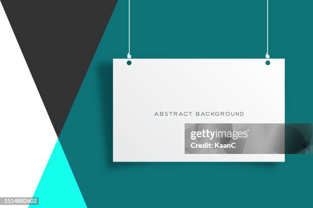 realistic hanging empty advertisement mockup. abstract triangle shapes concept design background. abstract shapes background. abstract trendy colors background. vector illustration stock illustration - holding poster mockup stock illustrations