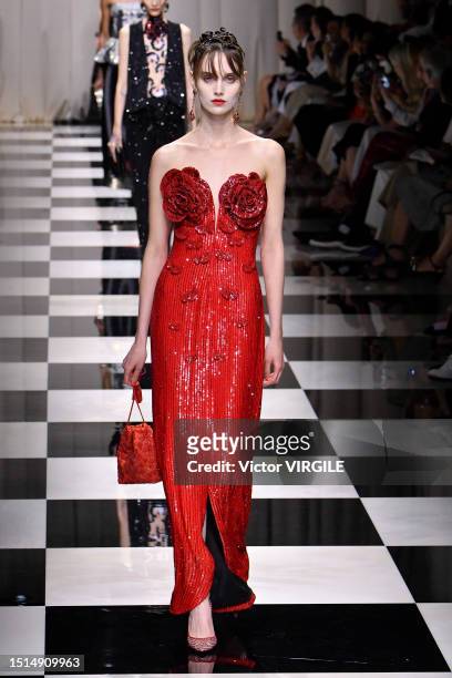 Model walks the runway during the Armani Prive Haute Couture Fall/Winter 2023-2024 fashion show as part of the Paris Haute Couture Fashion Week on...