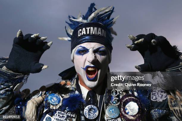 Cats fan shows his support during the Second AFL Elimination Final match between the Geelong Cats and the Fremantle Dockers at the Melbourne Cricket...