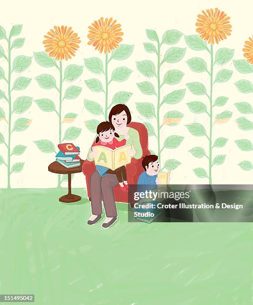 reading - adult woman garden flower stock illustrations