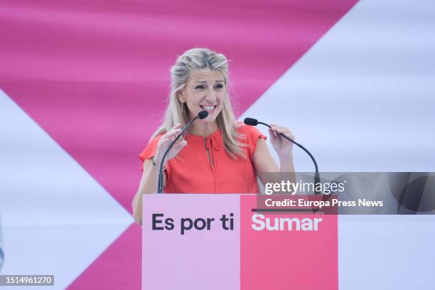 The second vice-president of the Government, minister of Labor and Sumar candidate for the Presidency of the Government, Yolanda Diaz, participates...