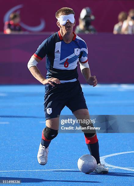 Robin Williams of Great Britain in action in the 7-8 classification match between Great Britain and Turkey during the 5 a-side Football on day 10 of...