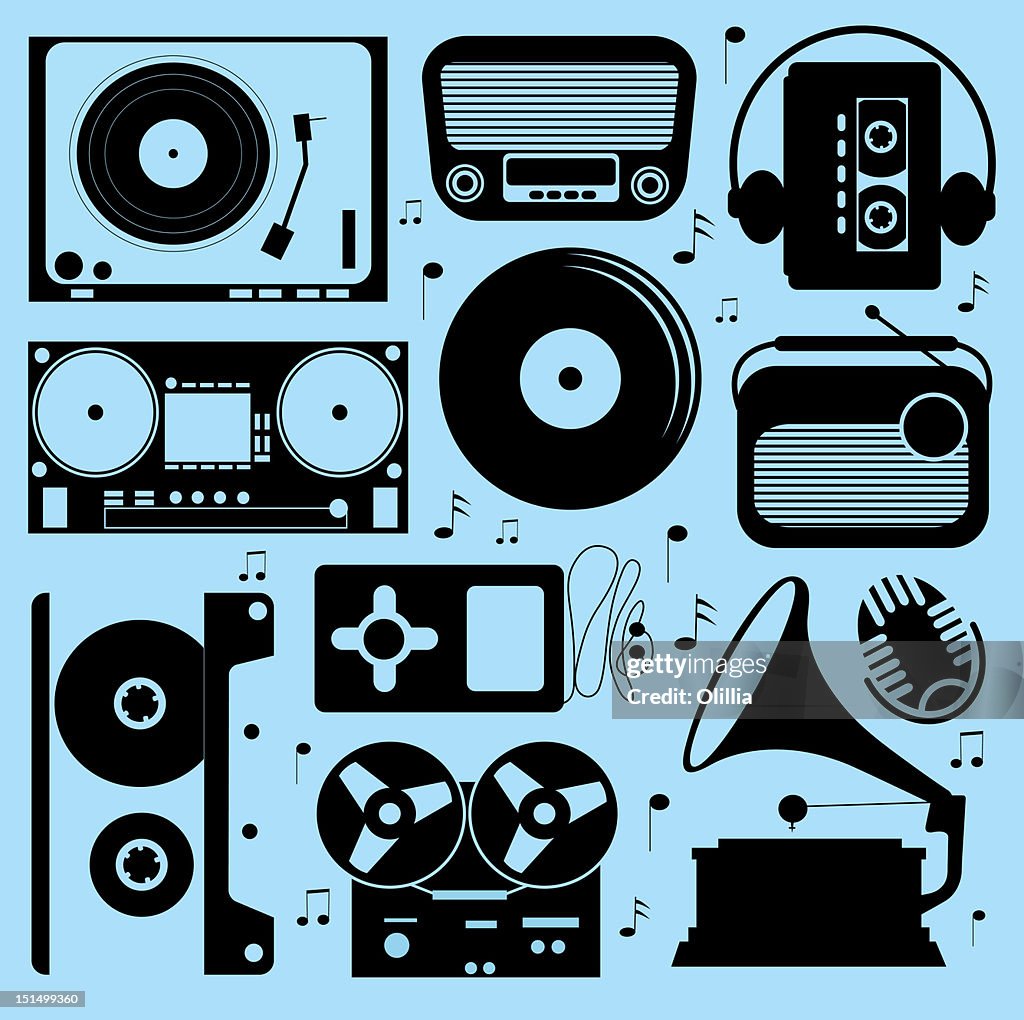 Illustration of different musical devices