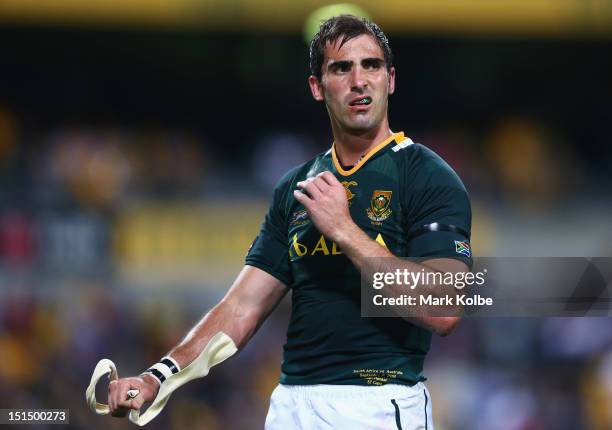 Ruan Pienaar of the Springboks looks dejected after losing during Rugby Championship match between the Australian Wallabies and the South African...