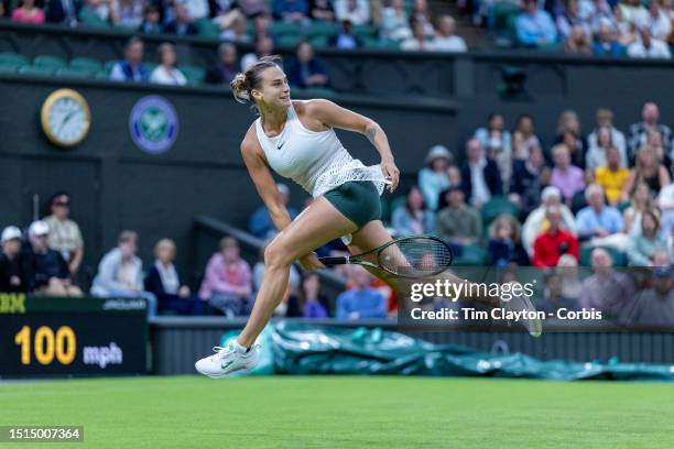 Aryna Sabalenka of Belarus plays a tweener, a shot through her legs during her match against Anna Udvardy of Hungary in the Ladies' Singles...