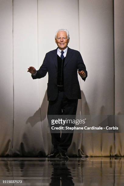 Designer Giorgio Armani walks the runway during the Giorgio Armani Privé Haute Couture Fall/Winter 2023/2024 show as part of Paris Fashion Week on...