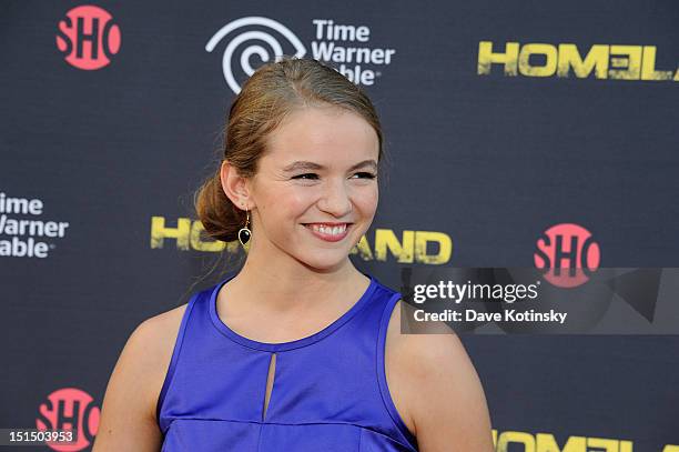 Actress Morgan Saylor attends Time Warner Cable And Showtime Screening Of "Homeland" Season 2 at Intrepid Sea-Air-Space Museum on September 7, 2012...