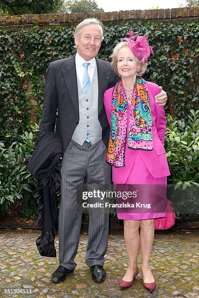 Isa von Hardenberg and Alexander von Hardenberg attend the Church Wedding of Florian Langenscheidt and Miriam Langenscheidt at Friedenskirche on...