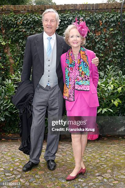 Isa von Hardenberg and Alexander von Hardenberg attend the Church Wedding of Florian Langenscheidt and Miriam Langenscheidt at Friedenskirche on...