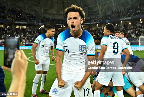 Curtis Jones of England celebrates after the UEFA Under-21 EURO 2023 Final match between England and Spain at the Batumi Arena on July 8, 2023 in...