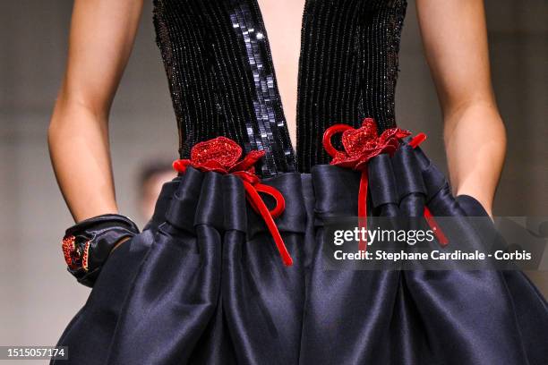 Dress detail - A model walks the runway during the Giorgio Armani Privé Haute Couture Fall/Winter 2023/2024 show as part of Paris Fashion Week on...