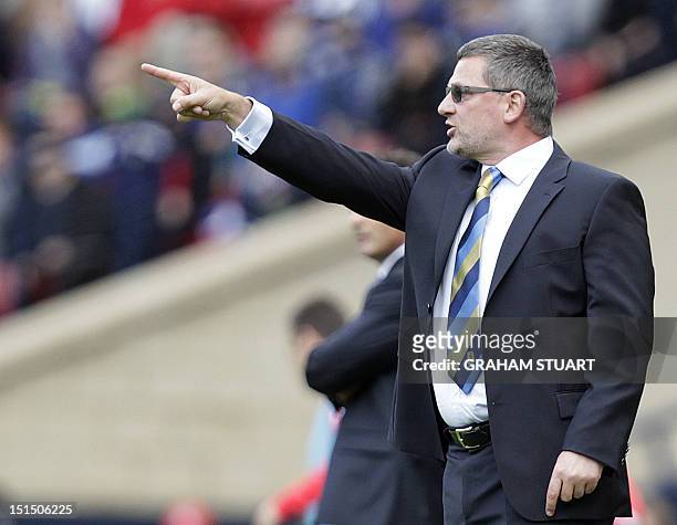 Scotland's manager Craig Levein gestures during a FIFA 2014 World Cup, group A, qualifying football match between Serbia and Scotland at Hampden...