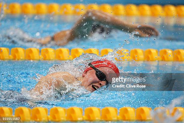 Eleanor Simmonds of Great Britain competes in the Women's 100m Freestyle - S6 final on day 10 of the London 2012 Paralympic Games at Aquatics Centre...