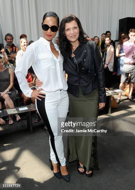 Alicia Keys and Ali Hewson attend the Edun show during Spring 2013 Mercedes-Benz Fashion Week at Skylight at Moynihan Station on September 8, 2012 in...