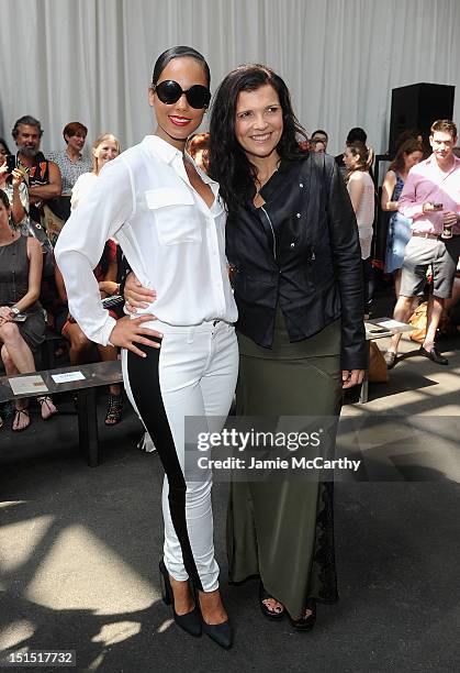 Alicia Keys and Ali Hewson attend the Edun show during Spring 2013 Mercedes-Benz Fashion Week at Skylight at Moynihan Station on September 8, 2012 in...