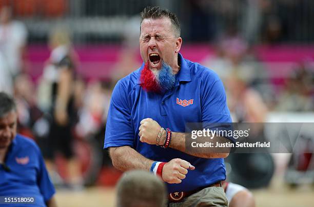 Assistant Coach Robert Murray of the United States reacts after losing the Mixed Wheelchair Rugby - Open semi-final match between the United States...