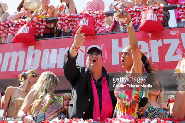 Nadja Abd el Farrag and Andreas Ellermann during the Schlagermove parade on July 8, 2023 in Hamburg, Germany.