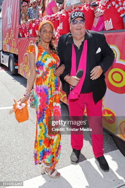 Nadja Abd el Farrag and Andreas Ellermann during the Schlagermove parade on July 8, 2023 in Hamburg, Germany.