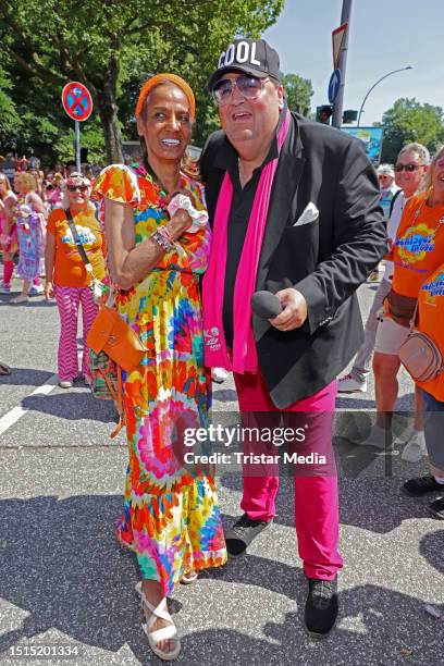 Nadja Abd el Farrag and Andreas Ellermann during the Schlagermove parade on July 8, 2023 in Hamburg, Germany.