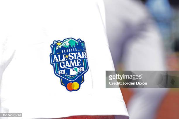 Detail of the All Star Game jersey patch during the SiriusXM All-Star Futures Game at T-Mobile Park on Saturday, July 8, 2023 in Seattle, Washington.