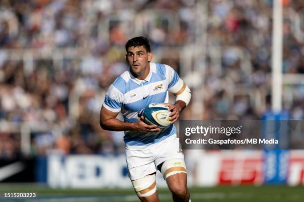 Pablo Matera of Argentina runs with the ball during the Rugby Championship match between Argentina and New Zealand at Estadio Malvinas Argentinas on...