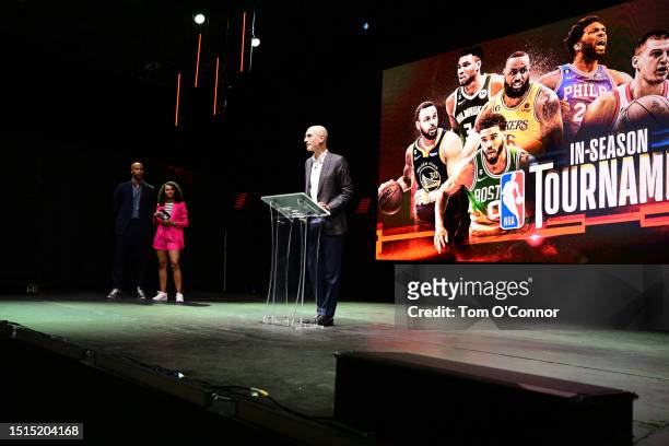 Commissioner Adam Silver announces the launch for the In Season Tournament at NBA Con as part of the 2023 Las Vegas Summer League on July 8, 2023 at...