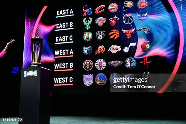 General view of the Championship Trophy for the In Season Tournament at NBA Con as part of the 2023 Las Vegas Summer League on July 8, 2023 at the...
