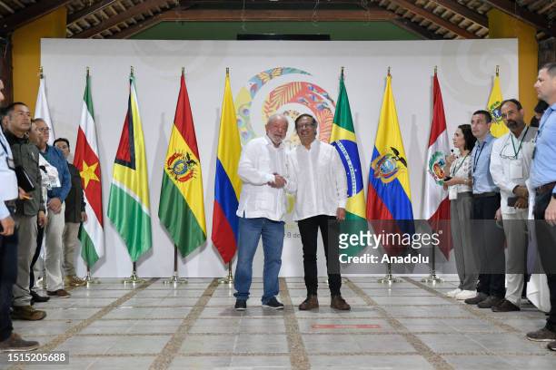 Colombian President, Gustavo Petro and Brazilian President Luiz Inacio Lula da Silva pose for a picture after attending a meeting on the protection...
