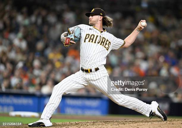 Josh Hader of the San Diego Padres pitches during the ninth inning of a baseball game against the New York Mets at Petco Park on July 8, 2023 in San...