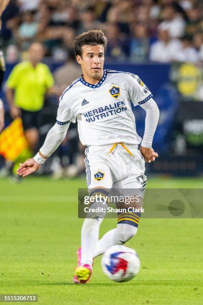 Riqui Puig of Los Angeles Galaxy during the match against Philadelphia Union at Dignity Health Sports Park on July 8, 2023 in Los Angeles,...