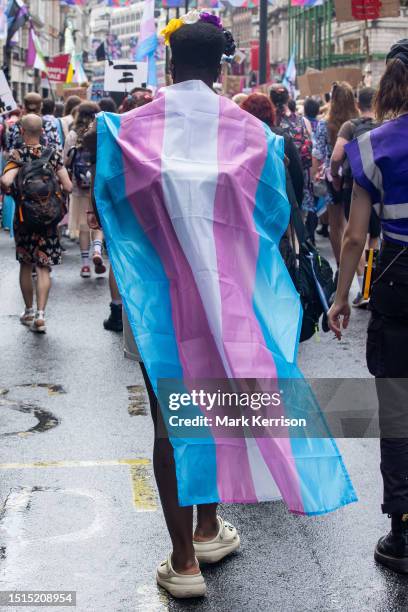 Thousands of people take part in a London Trans+ Pride march on 8 July 2023 in London, United Kingdom. London Trans+ Pride is a grassroots protest...