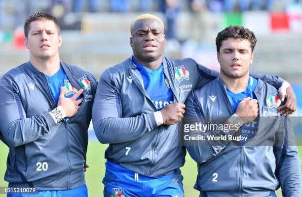 Players singing the national anthems during the World Rugby U20 Championship 2023, 9th Place semi final match between Italy and Fiji at Paarl...