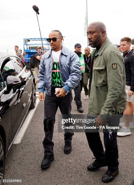 Mercedes driver Lewis Hamilton arriving ahead of the British Grand Prix 2023 at Silverstone, Towcester. Picture date: Sunday July 9, 2023.