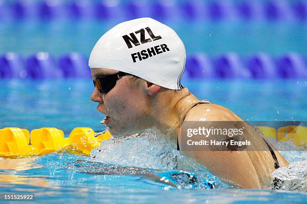 Mary Fisher of New Zealand competes in the Women's 200m Individual Medley - SM11 final on day 10 of the London 2012 Paralympic Games at Aquatics...