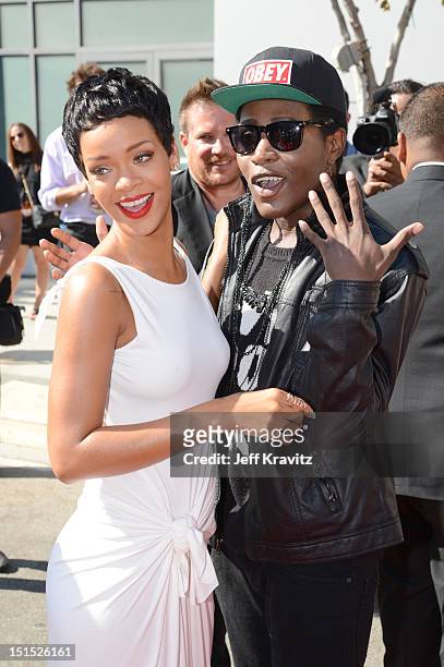 Singer Rihanna and A$ap Rocky arrive at the 2012 MTV Video Music Awards at Staples Center on September 6, 2012 in Los Angeles, California.