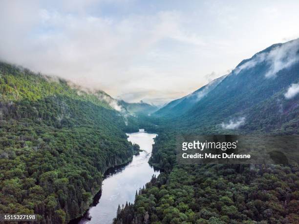 aerial view of jacques cartier river - quebec aerial stock pictures, royalty-free photos & images