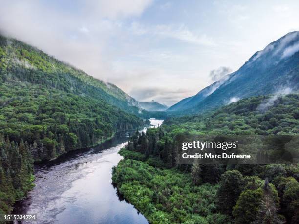 aerial view of jacques cartier river - quebec stock pictures, royalty-free photos & images