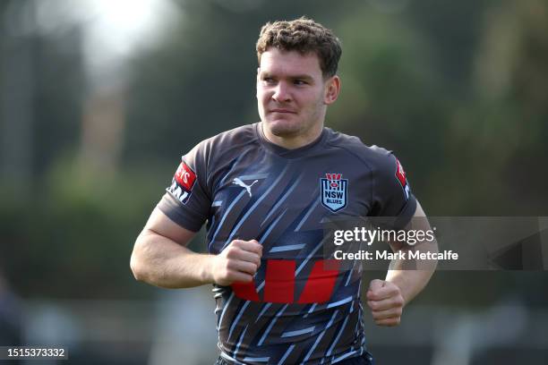 Liam Martin trains during a New South Wales Blues State of Origin squad training session at Coogee Oval on July 05, 2023 in Sydney, Australia.