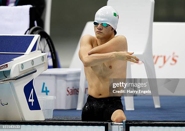 Gustavo Sanchez Martinez of Mexico prepares to compete in the Men's 200m Freestyle - S4 final on day 10 of the London 2012 Paralympic Games at...