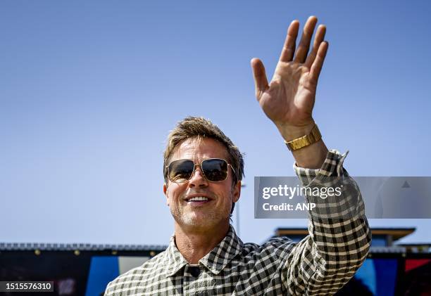 Actor Brad Pitt arrives ahead of the British Grand Prix at the Silverstone Circuit. ANP SEM VAN DER WAL