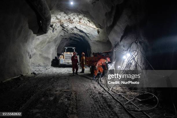 Workers are working at the mining and beneficiating project of Zhugongtang lead and zinc mine in Zinche village, Shuitangbao Township, Hezhang...