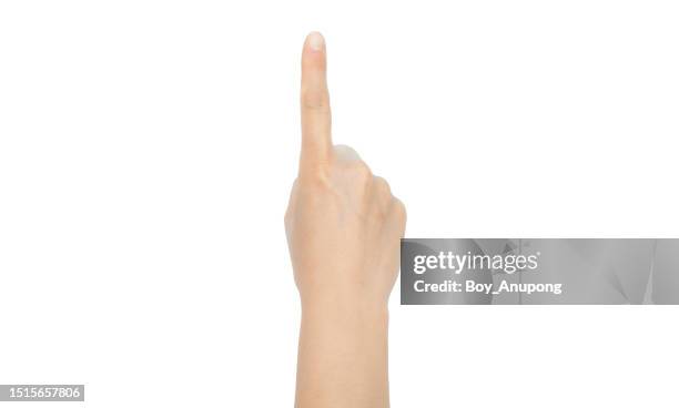 hand with pointing or touching gesture isolated on white background. - finger stock-fotos und bilder