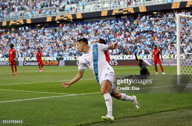 Rubio Rubin of Guatemala celebrates his goal during the second half of the Group D match against Guadeloupe the Concacaf Gold Cup at Red Bull Arena...