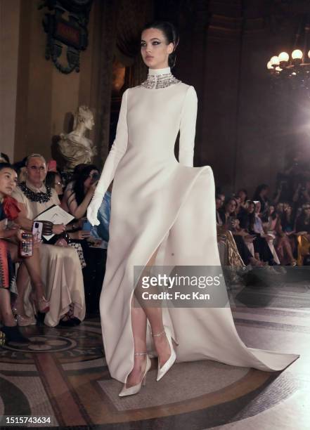 Model walks the runway during the Stéphane Rolland Haute Couture Fall/Winter 2023/2024 show as part of Paris Fashion Week at Opera Garnier on July...