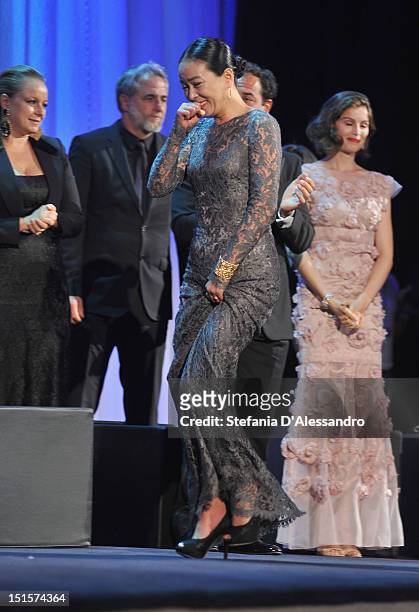 Actress Cho Min-so onstage during the Award Ceremony during The 69th Venice Film Festival at the Palazzo del Cinema on September 8, 2012 in Venice,...